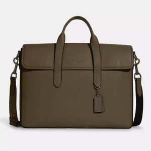 Coach Sullivan Portfolio Brief 💼 Pebble Leather in Gunmetal/Utility Green